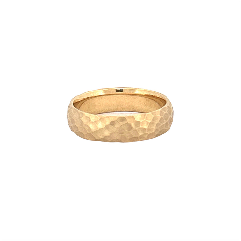 14K Gold Mens 5.5MM Hammered Style Band