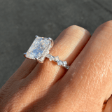 14K Gold Lab Grown Radiant Diamond Under Halo Staggered Diamond Engagement Ring