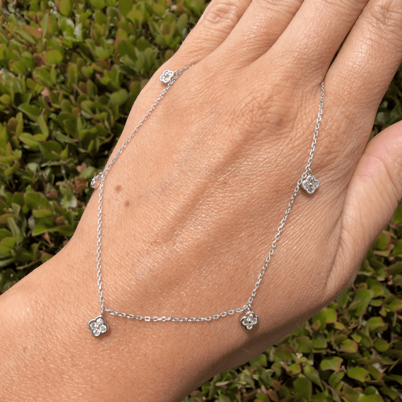 14K Gold Clover Diamond Station Necklace