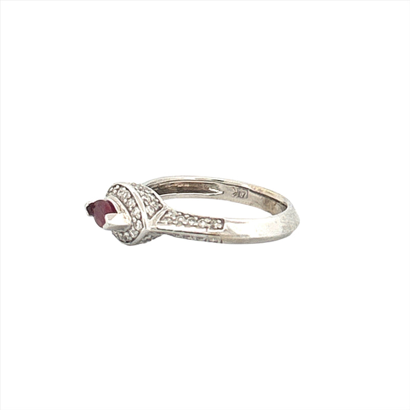 14K Gold Marquise Ruby Diamond Halo Cathedral Ring