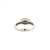 14K Gold Marquise Ruby Diamond Halo Cathedral Ring