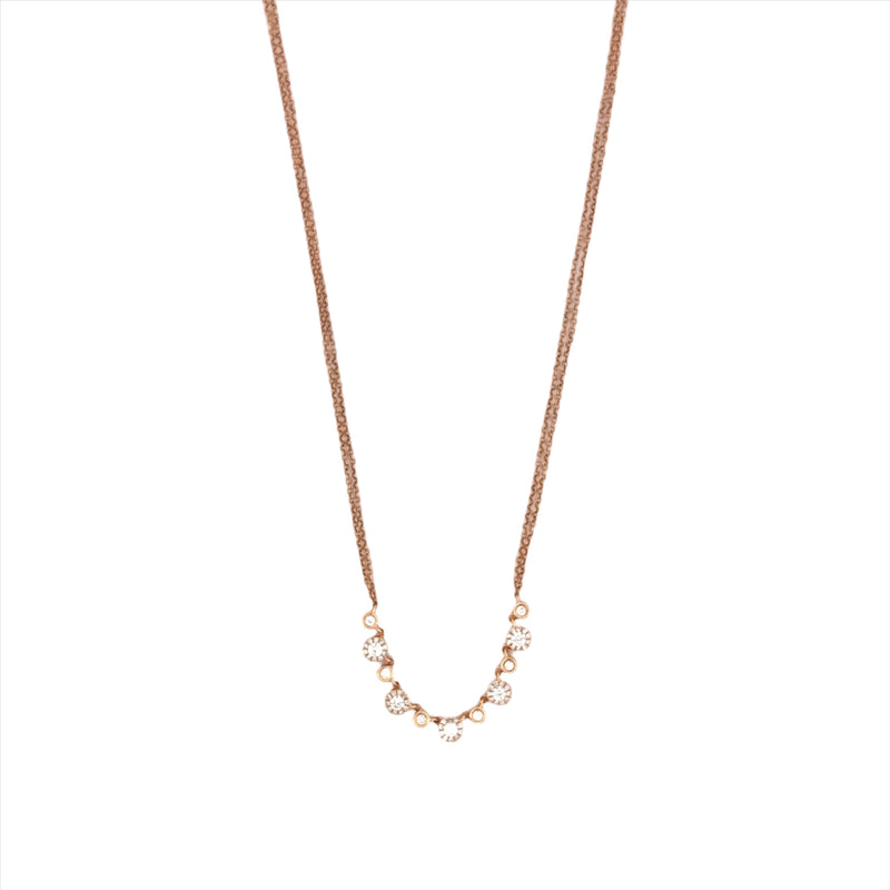 14K Gold Halo and Bezel Round Diamond Duo Chain Necklace