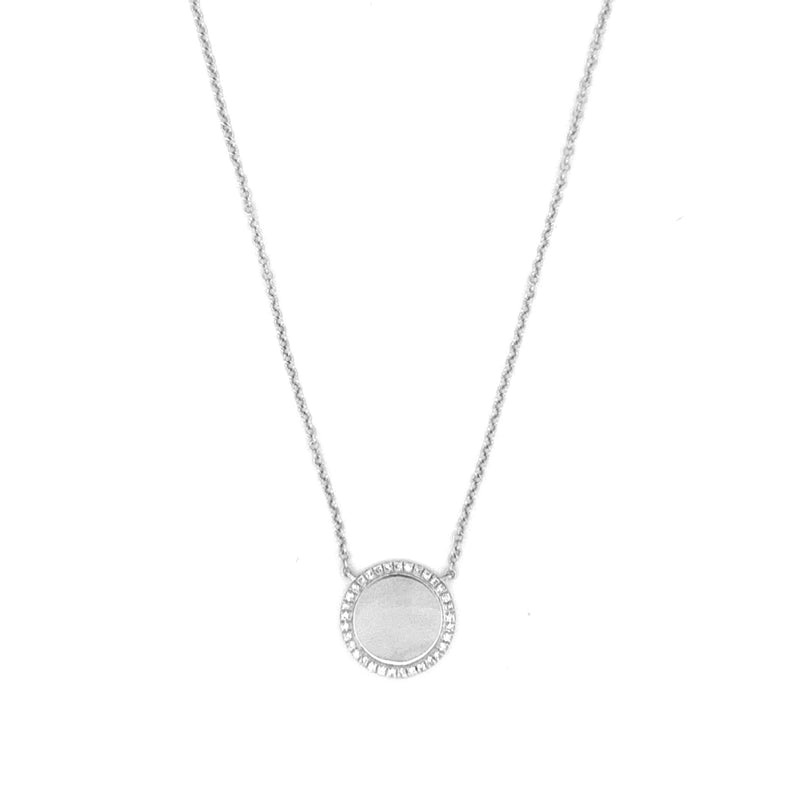14K Gold Diamond Round Plate Necklace