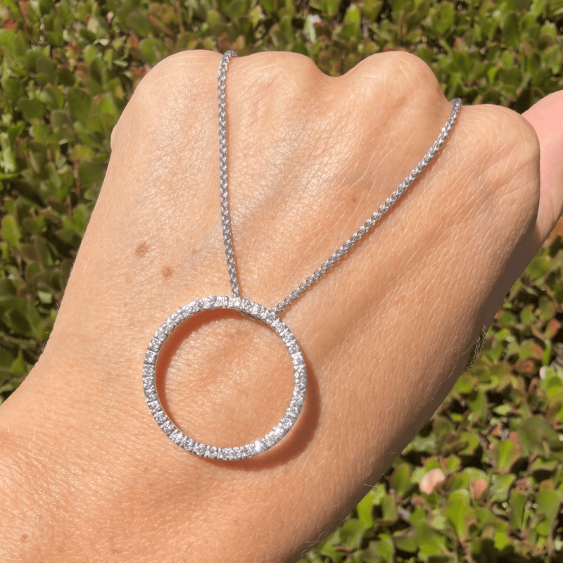 14K Gold Open Circle Diamond Pendant Necklace
