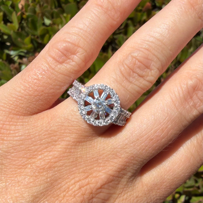 14K Gold Diamond Wheel Three Row Band