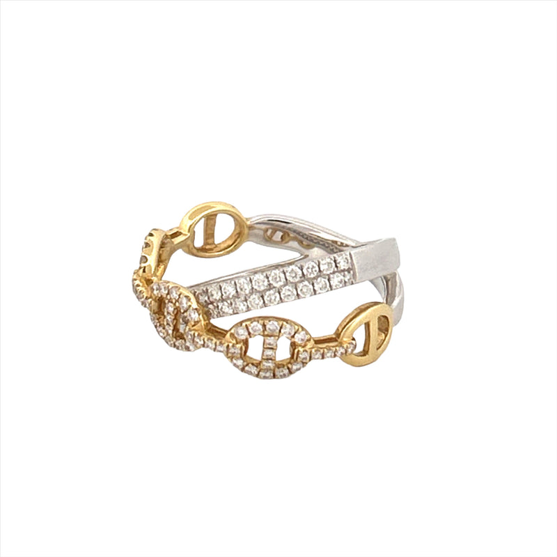 14K Two-Tone Gold Mariner and Pave Crossed Diamond Fashion Band