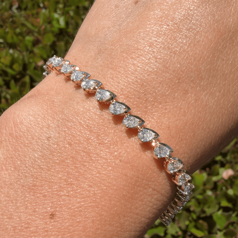14K Gold Offset Pear Natural Diamond Bracelet