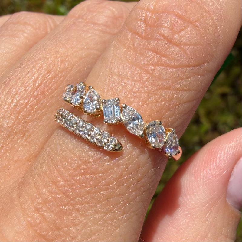 14K YG Open Multi Shape and Pavé Claw Natural Diamond Band