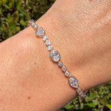 14K Gold Multi Shape Station Round Natural Diamond Bezel Bracelet