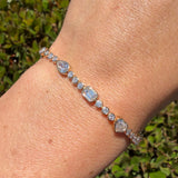 14K Gold Multi Shape Station Round Natural Diamond Bezel Bracelet