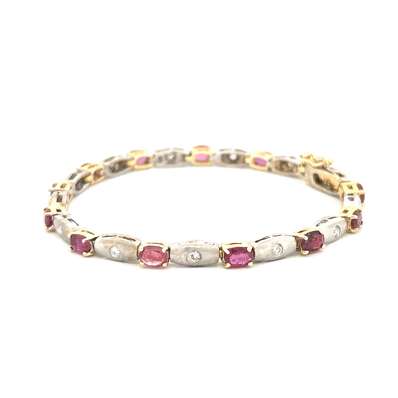 14K Two Tone Gold Ruby and Diamond Fashion Bracelet