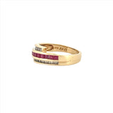 14K Gold Wrapped Channel Diamond and Ruby Band