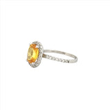 14K Gold 2.00 Carat Oval Yellow Sapphire Diamond Halo Engagement Ring