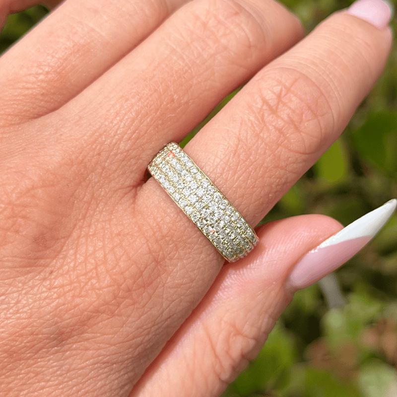 14K Gold Four Row Diamond Pavé Band
