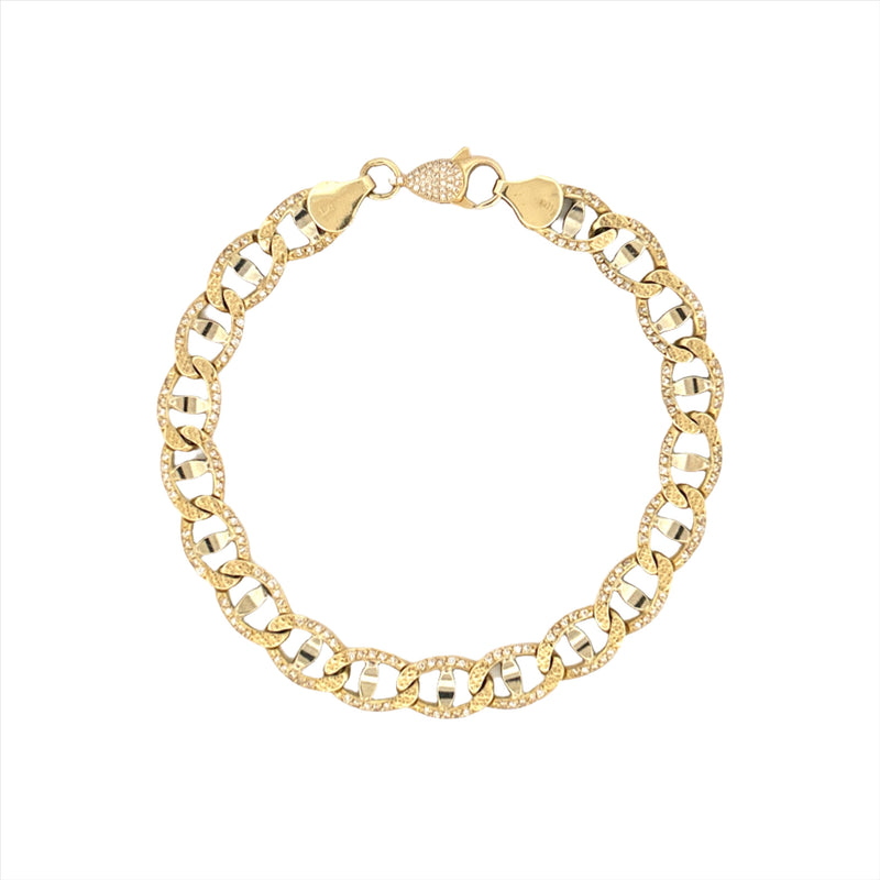 14K Gold Diamond Pave Flat Mariner Chain Bracelet