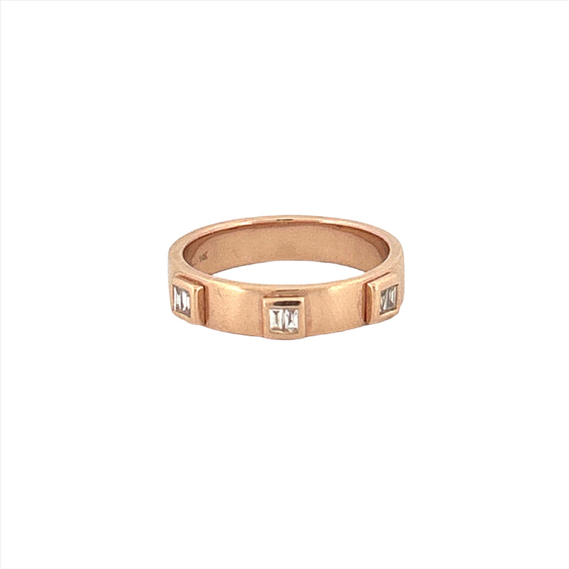 14K Gold Three Baguette Diamond Raised Bezel Band