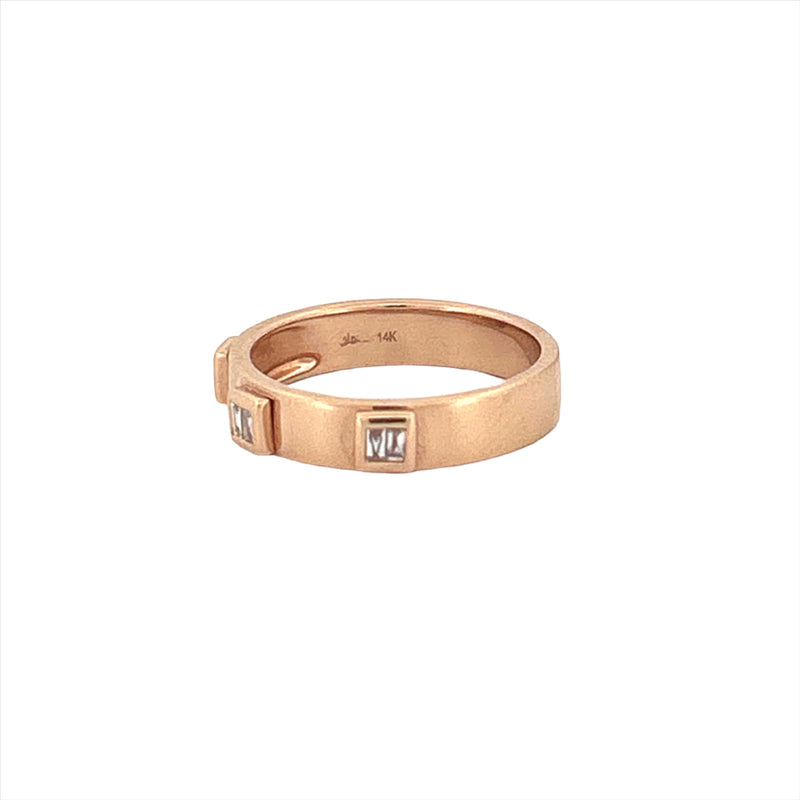 14K Gold Three Baguette Diamond Raised Bezel Band