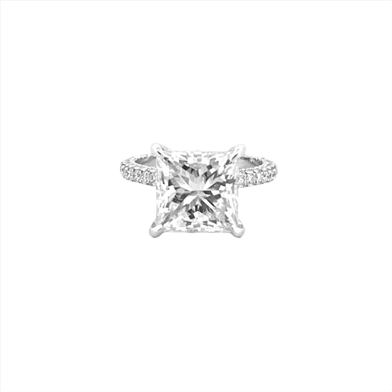 14K Gold Diamond Double Under Halo Ring w/ 4.00 Carat Princess Cut Forever Brilliant Moissanite Engagement Ring