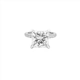 14K Gold Diamond Double Under Halo Ring w/ 4.00 Carat Princess Cut Forever Brilliant Moissanite Engagement Ring