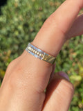 14K Gold Ribbed and Baguette Diamond Edge Set Band