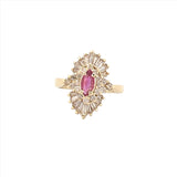 14K Gold Ruby Marquise Diamond Cluster Ring