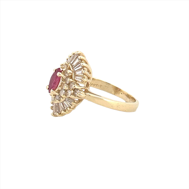 14K Gold Ruby Marquise Diamond Cluster Ring