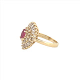 14K Gold Ruby Marquise Diamond Cluster Ring
