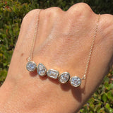 14K Gold Lab Grown Multi Shape Diamond Bezel Pendant Necklace