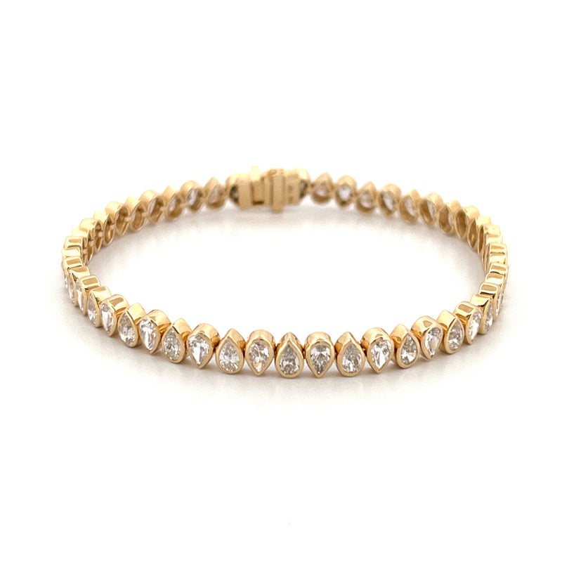 14K Gold Lab Grown Alternating Pear Diamond Bezel Tennis Bracelet