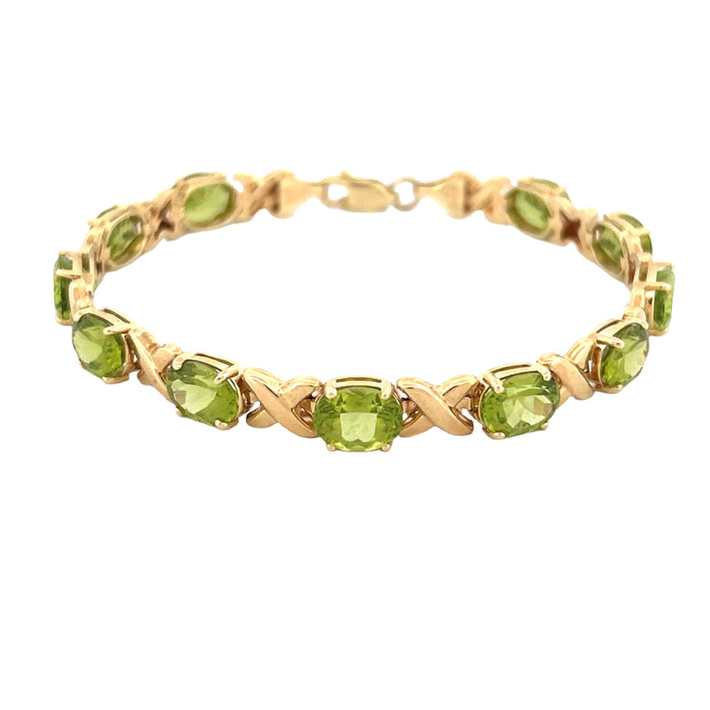 14K Gold Oval Peridot X Link Bracelet
