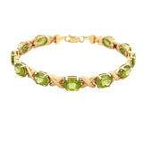 14K Gold Oval Peridot X Link Bracelet