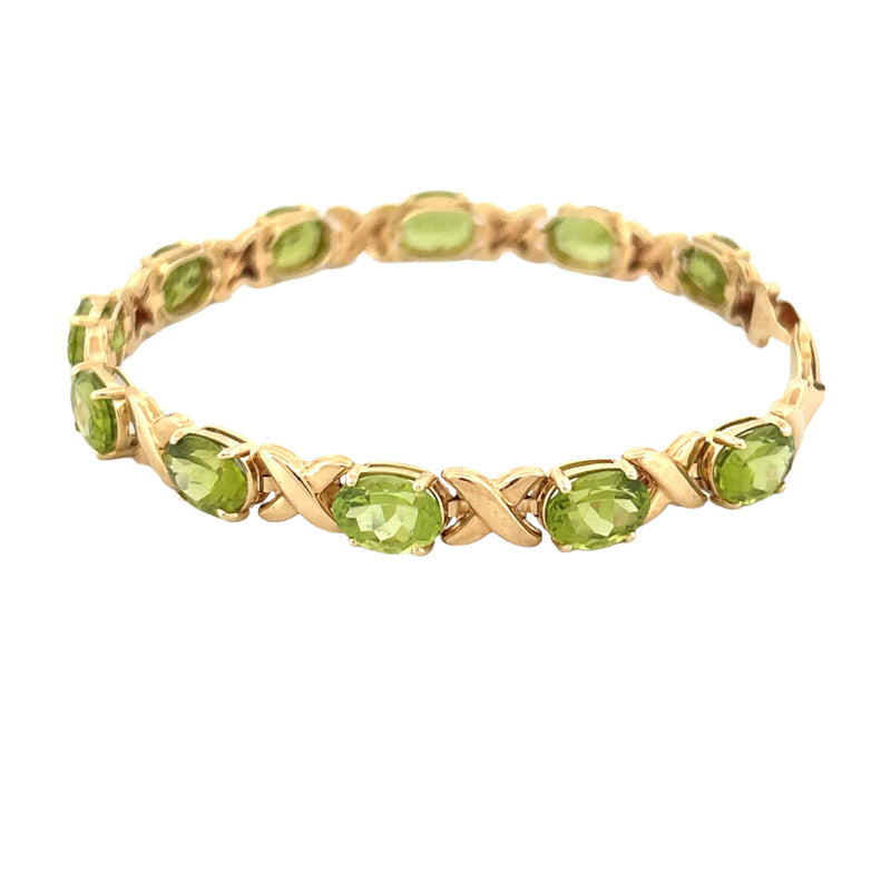 14K Gold Oval Peridot X Link Bracelet