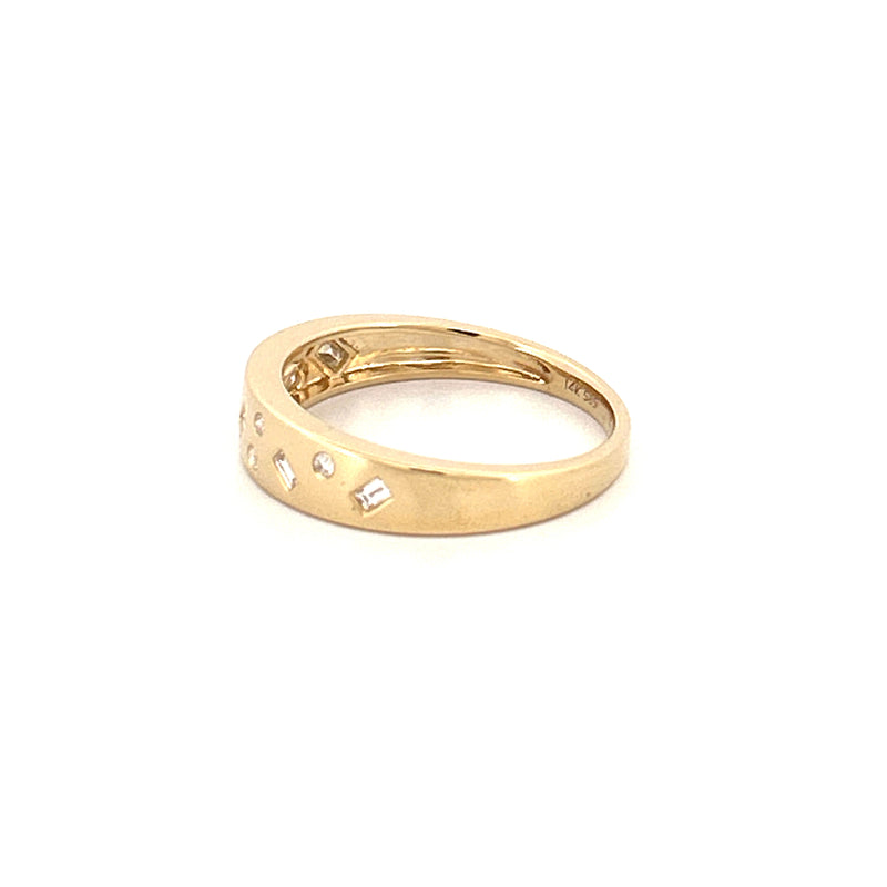 14K Gold Oblique Baguette and Round Diamond Fashion Band