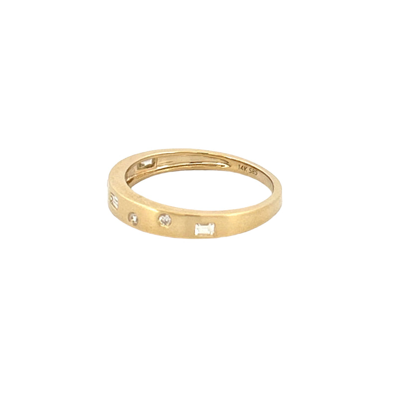 14K Gold Spaced Baguette and Round Diamond Fashion Band