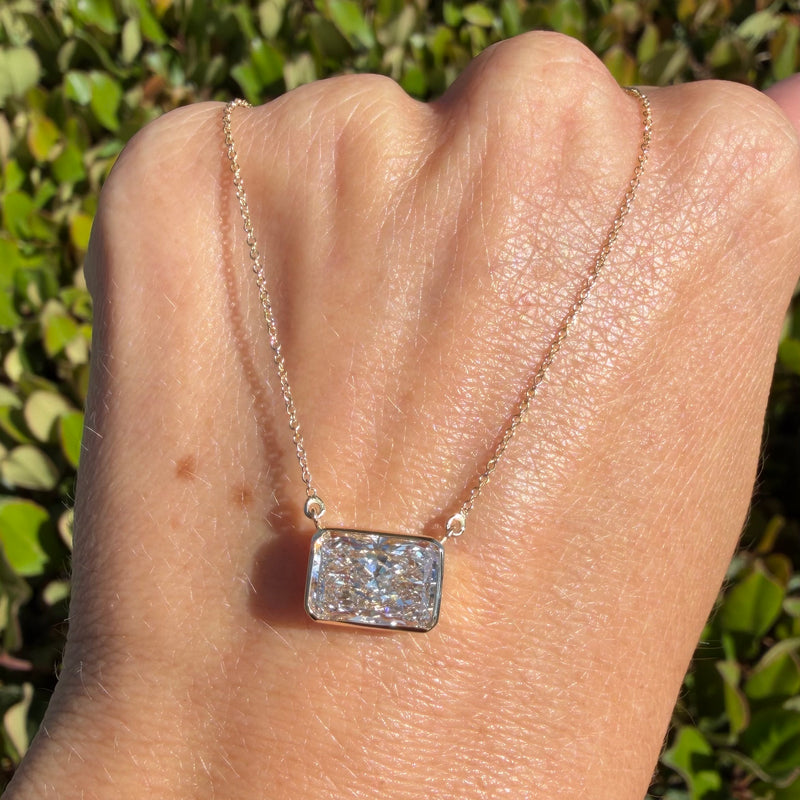 14K Gold Lab Grown Radiant Diamond Bezel Pendant Necklace