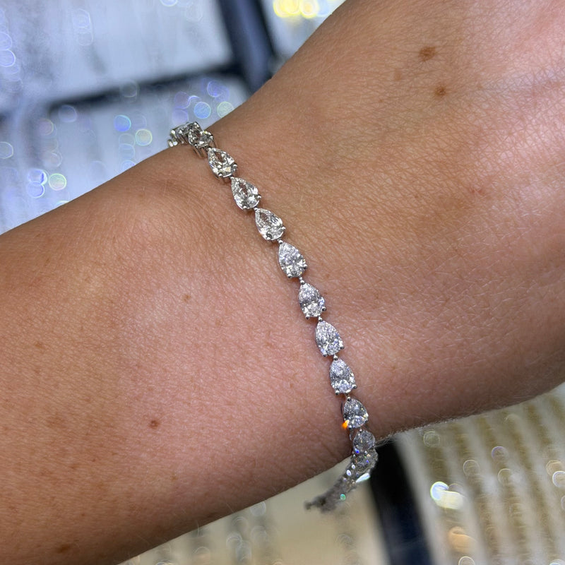14K Gold East West 3MM Lab Grown Pear Cut Diamond Tennis Bracelet