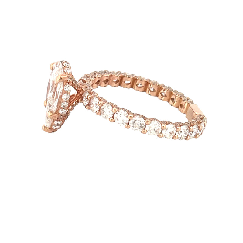 14K Gold Pear Shape Cluster Natural Diamond U Prong and Diamond Prong Engagement Ring w/ Under Halo