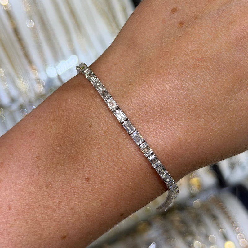 14K Gold East West Lab Grown Emerald Cut Diamond Tennis Bracelet