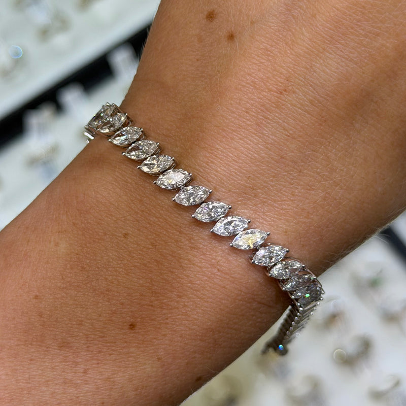 14K Gold Slant Lab Grown Marquise Cut Diamond Tennis Bracelet