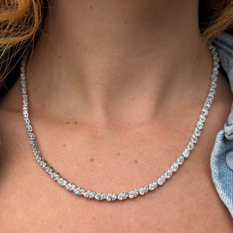 14K Gold Lab Grown Two Pear Oval Cluster Diamond Necklace