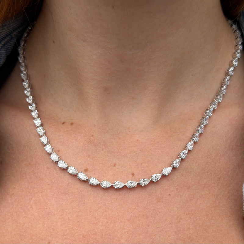 14K Gold East West Lab Grown Pear Cut Diamond Tennis Necklace