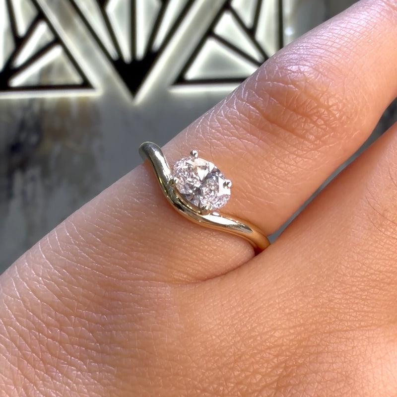 14K Gold 0.50 Carat Lab Grown Oval Diamond Curve Solitaire Engagement Ring