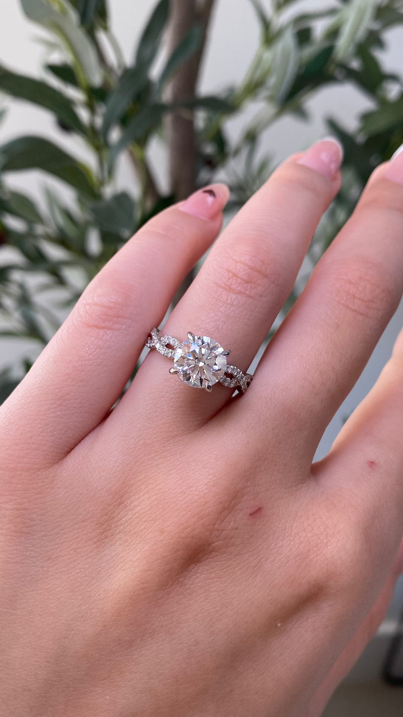 14K White Gold 2.00 Carat Lab Grown Round Diamond Twist Under Halo Engagement Ring