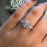 14K Gold Three Stone 2.00 Carat Lab Grown Round Diamond Cathedral Engagement Ring