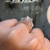 14K Gold Three Stone 2.00 Carat Lab Grown Round Diamond Cathedral Engagement Ring