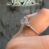 14K Gold Three Stone 2.00 Carat Lab Grown Round Diamond Cathedral Engagement Ring