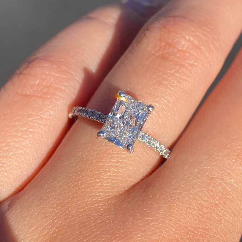 14K Gold 1.50 Carat Lab Grown Radiant Diamond Under Halo Engagement Ring