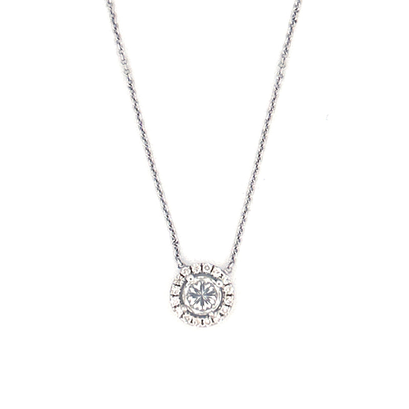 14K Gold Inverted Diamond Round Halo Pendant Necklace