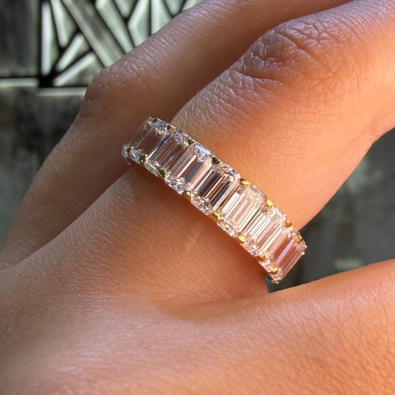 14K Gold Lab Grown 6.00 Carat Emerald Diamond Eternity Band