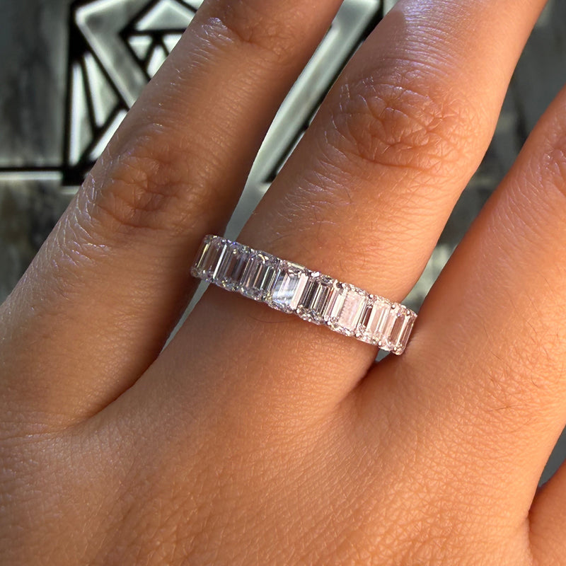 14K Gold Lab Grown 4.70 Carat Emerald Diamond Eternity Band
